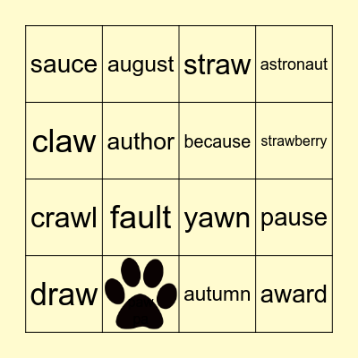 Bingo Game - aw and au word Bingo Card