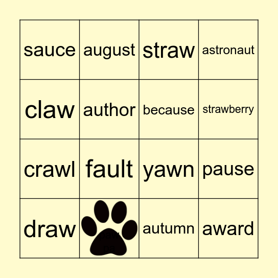 Bingo Game - aw and au word Bingo Card