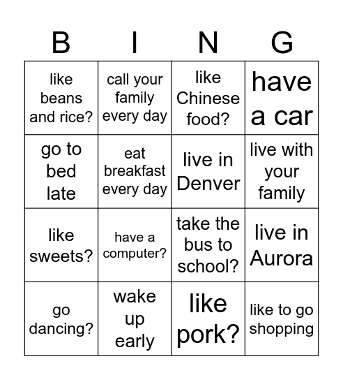 Do you questions... Bingo Card