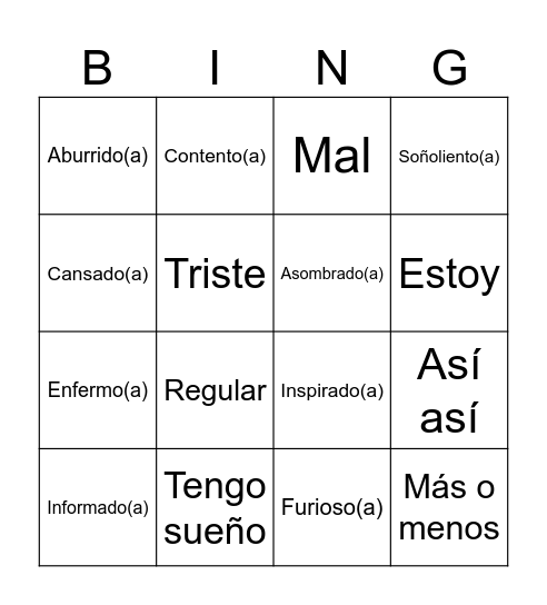 ¿Cómo estás? Bingo Card