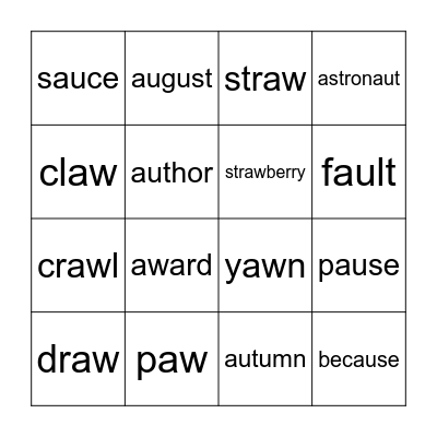 Bingo Game - aw and au words Bingo Card