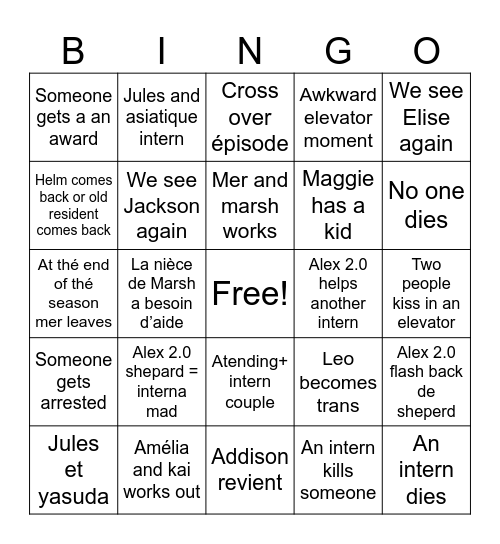 Grey season 19 Bingo Card