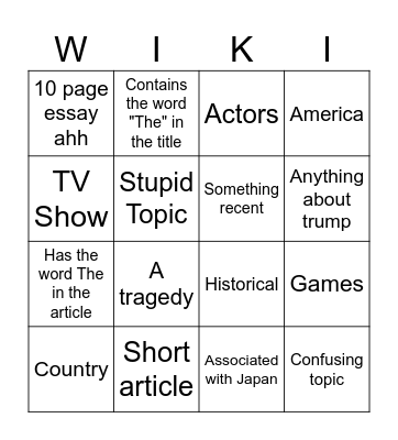 Wikipedia Bingo Card