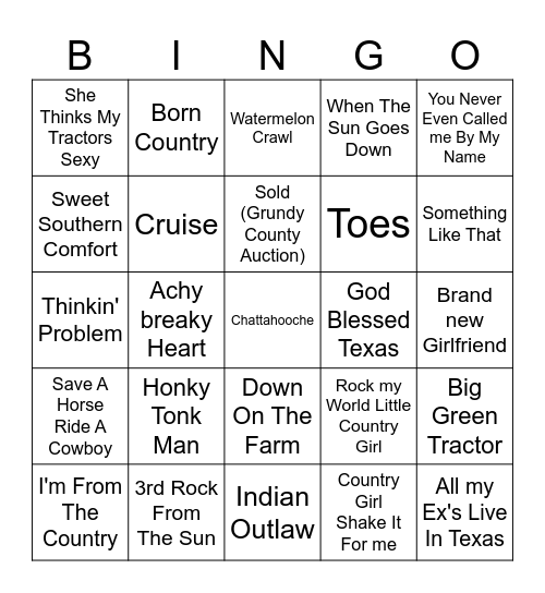 Country Dance Hits Bingo Card