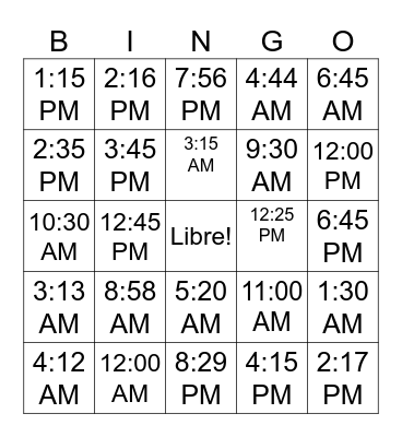 Time Bingo Card