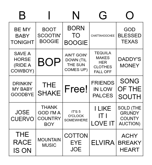 Elks COUNTRY HITS Bingo Card