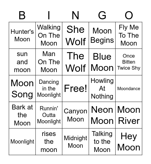 Full Moon Bingo Card