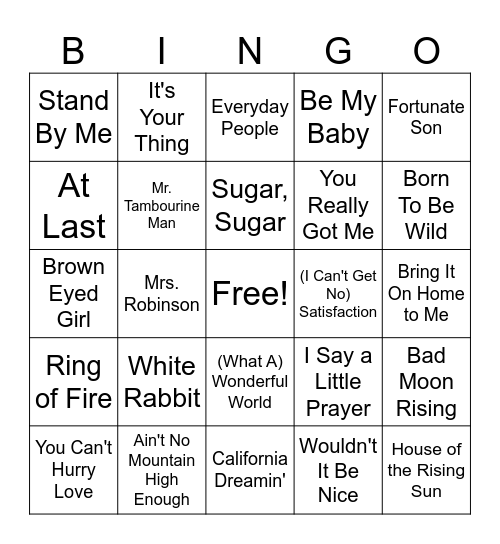 60s Bingo Card