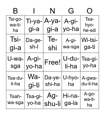 Verbs Bingo Card