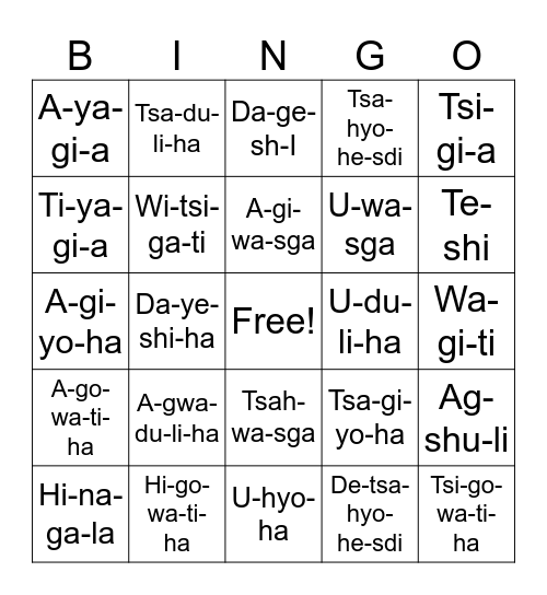 Verbs Bingo Card