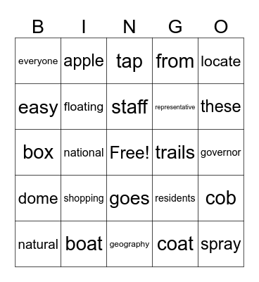 Long and Short a, e & o Bingo Card