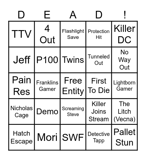 DBD Bingo Card