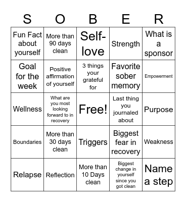 Recovery Bingo Card