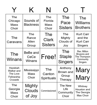 Gospel Groups Bingo Card