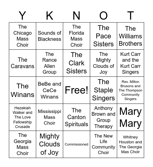 Gospel Groups Bingo Card