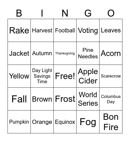 Autumn Bingo Card