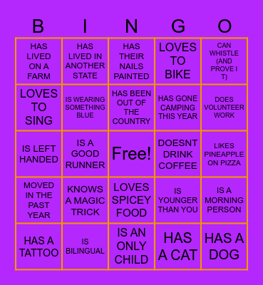 GET TO KNOW YOU BINGO Card