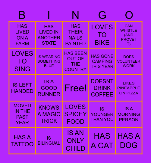 GET TO KNOW YOU BINGO Card
