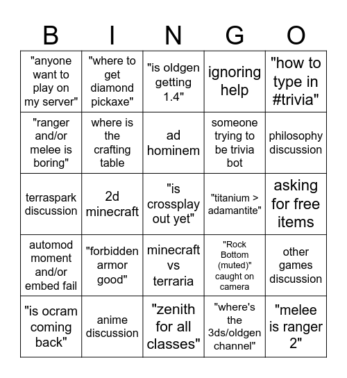 #terraria-chat i mean #general-chat-3 Bingo Card