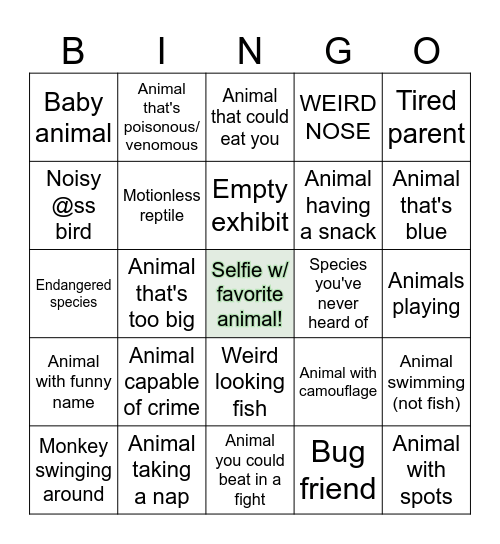 Kat's Zoo Bingo! Bingo Card