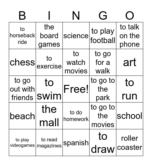 Los gustos Bingo Card
