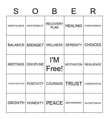 Recovery Bingo Card