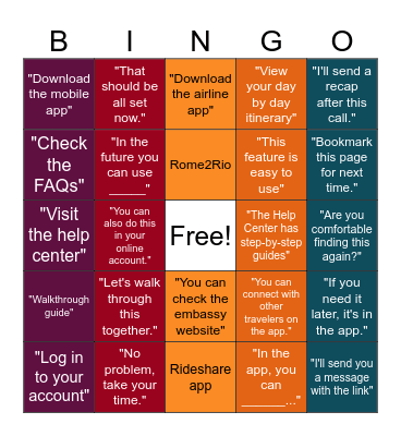 Self-Service Bingo Card