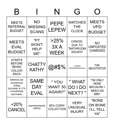 CLINIC BINGO Card