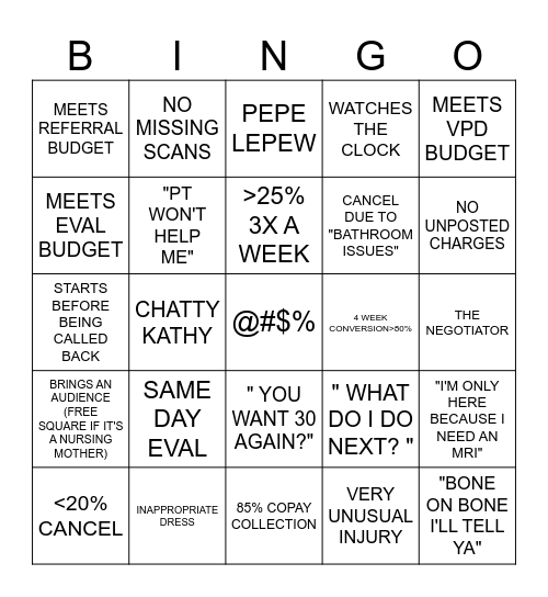 CLINIC BINGO Card