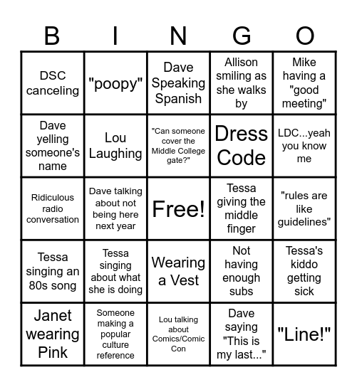 Admin Bingo Card