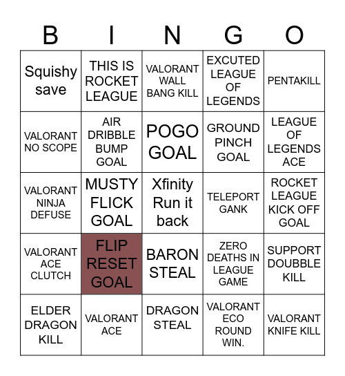 Xfinity Run it back bingo Card
