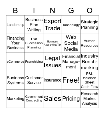 SBDC @ UCF in Sumter County Bingo Card