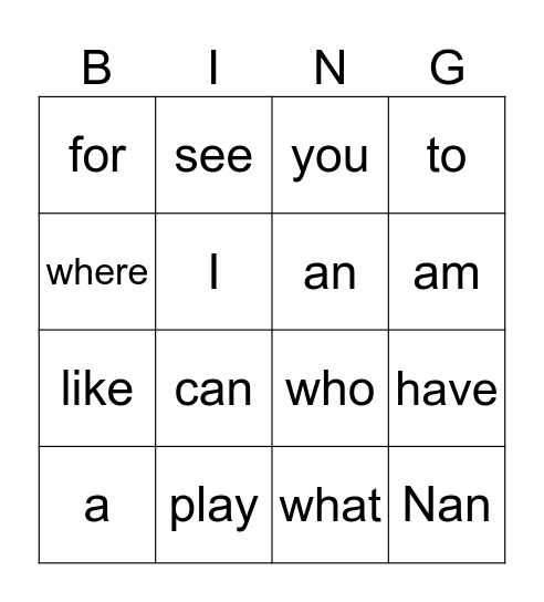 Lessons 1 - 4 Bingo Card