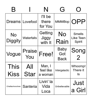 Round 2: 90's Hits Bingo Card