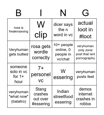 Daily Jorkville Bingo Card