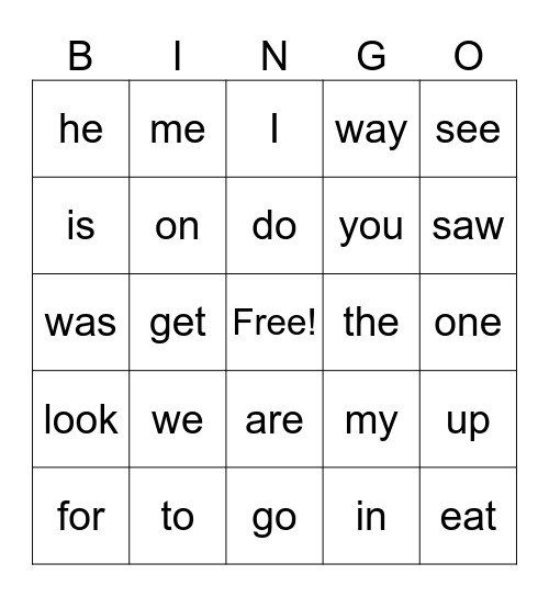 First Grade HF words Bingo Card