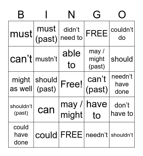 MODALS Bingo Card