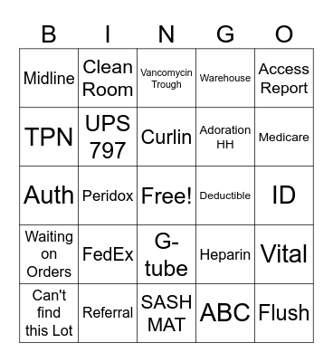 Home Infusion BINGO Card