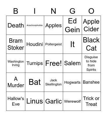 Halloween Trivia Bingo Card