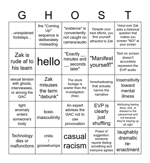 Ghost Adventures Bingo Card