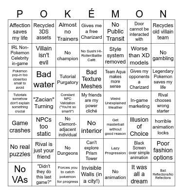 Bad Pokemon Bingo Card