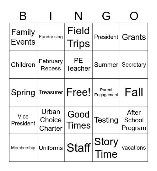 PTA BINGO Card