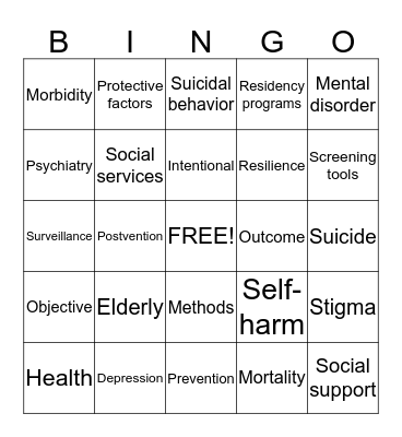 Suicide Prevention Bingo Card