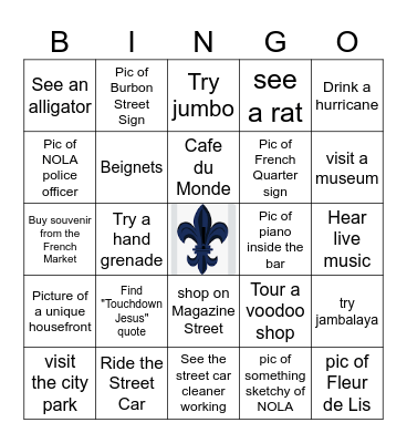 NOLA Trip Bingo Card Bingo Card