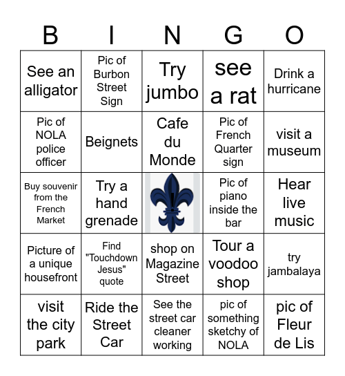 NOLA Trip Bingo Card Bingo Card