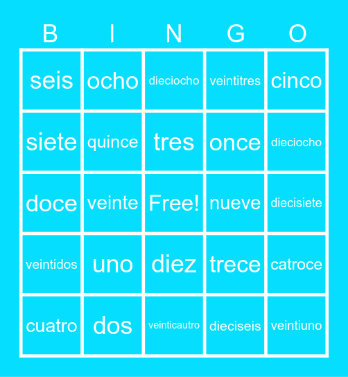 Spanish  (blue) Bingo Card