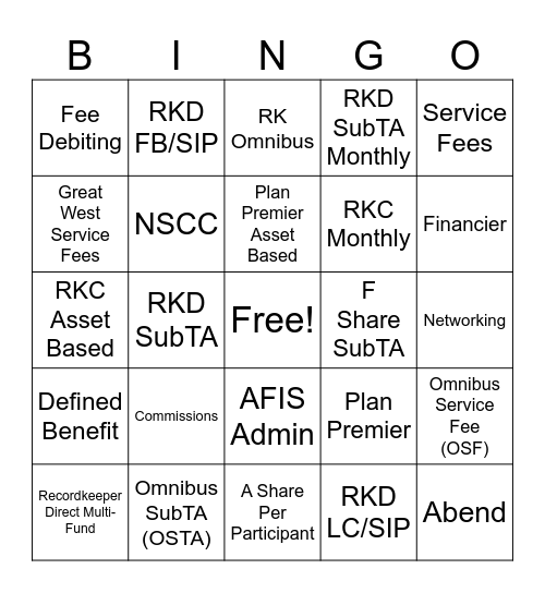 Halloween Fee Type Bingo Card