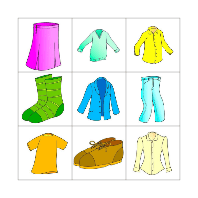Clothes Bingo Card