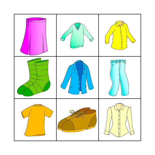 Clothes Bingo Card