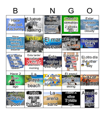 Spanish with pictures Bingo Card